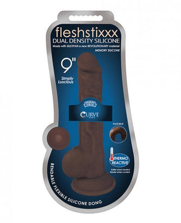 Fleshstixxx 9in Silicone Dildo W/ Balls Chocolate