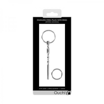 Ouch! Urethral Sounding - Metal Plug With Ring - 7.5 Mm