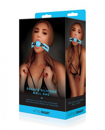 Whip Smart Glow In The Dark Deluxe Silicone Ball Gag - Blue