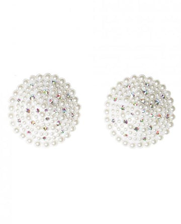 Pearl & Rhinestones Round Reusable Pasties - White O/s