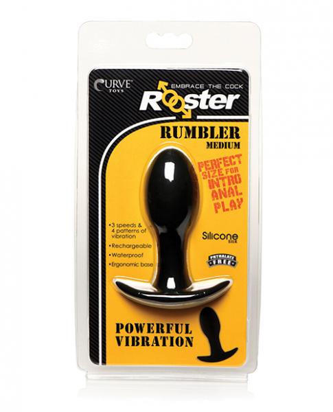 Curve Toys Rooster Rumbler Vibrating Silicone Anal Plug Medium - Black