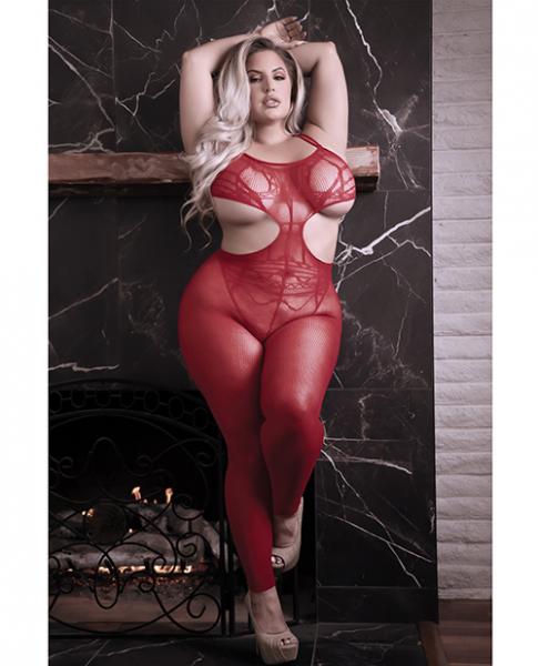 Sheer Unforgettable Cut Out Bodystocking Red Qn