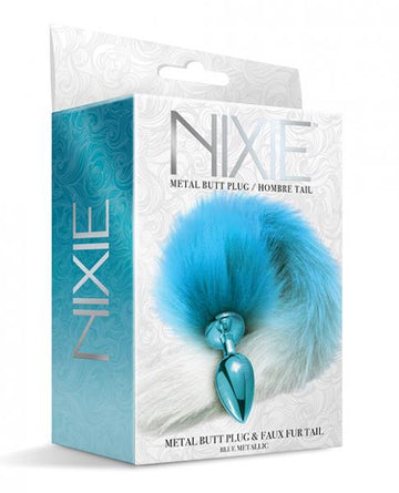 Nixie Metal Butt Plug W/faux Fur Tail - Blue Metallic