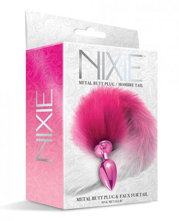 Nixie Metal Butt Plug W/faux Fur Tail - Pink Metallic