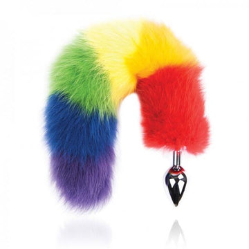 Rainbow Foxy Tail with Stainless Steel Butt Plug