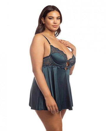 Diana Satin & Lace Babydoll W/ring & Keyhole Detail Reflecting Pond 2x