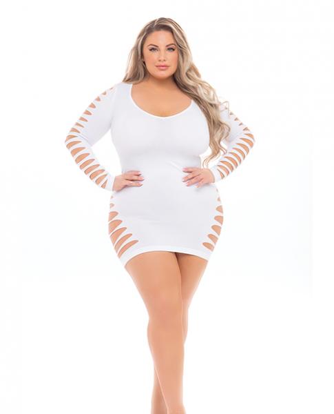 Pink Lipstick Bold Babe Long Sleeve Dress (fits Up To 3x) White Qn