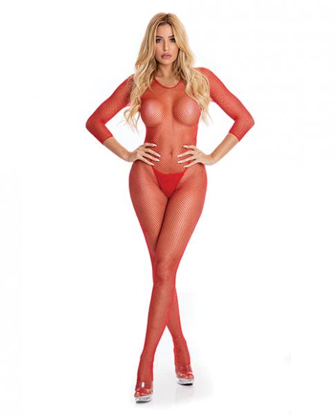 Pink Lipstick RisquÃ© Crotchless Bodystocking Red S/m