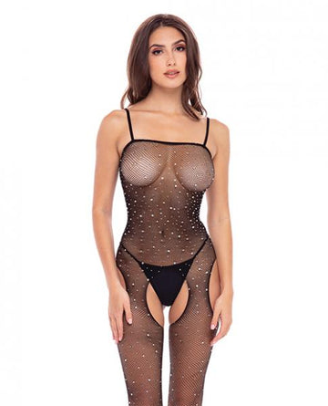 Rene Rofe Sparkle Crotchless Bodystocking Black O/s