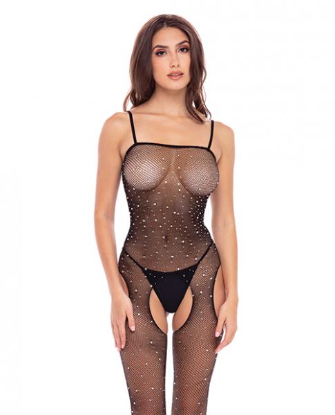 Rene Rofe Sparkle Crotchless Bodystocking Black O/s