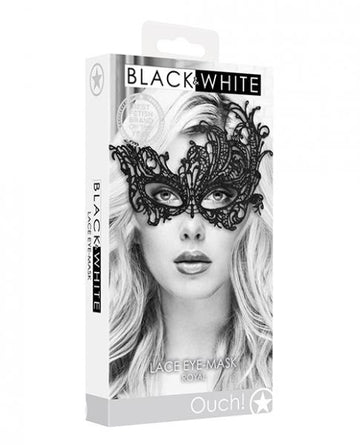 Shots Ouch Black & White Lace Eye Mask - Royal Black