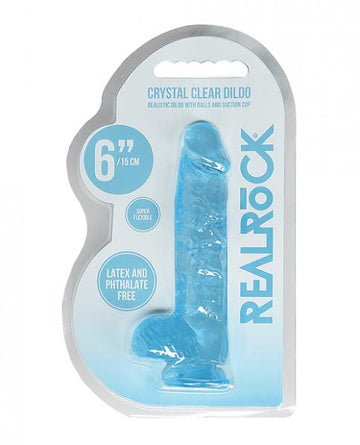 Shots Realrock Realistic Crystal Clear 6" Dildo W/balls - Blue