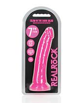 Shots Realrock 7" Slim Dildo Glow In The Dark - Neon Pink