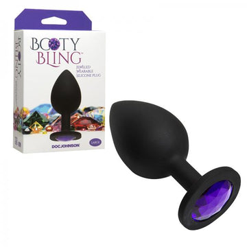 Booty Bling Large Black Plug Purple Stone