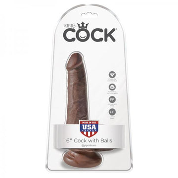 King Cock 6in Cock With Balls - Brown