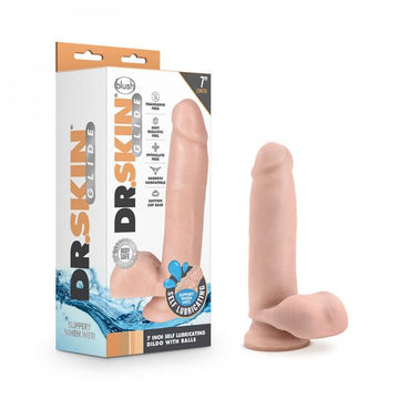 Dr. Skin Glide 7" Self-lubricating Dildo With Balls Vanilla