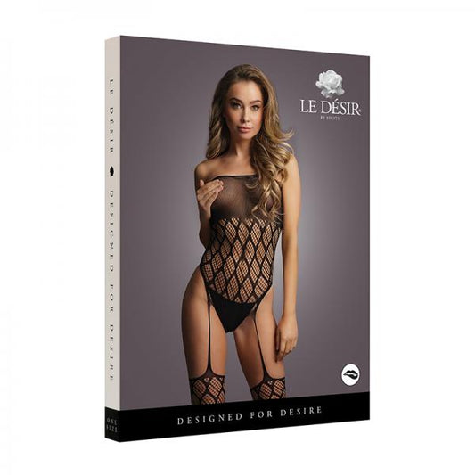 Shots Le Desir Strapless, Crotchless Teddy With Stockings Black O/s