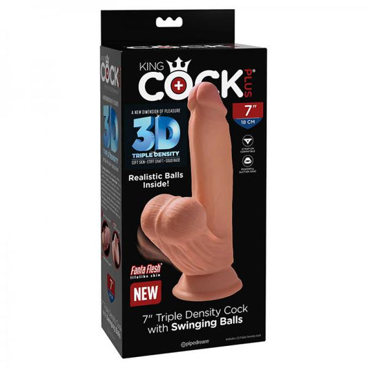 King Cock Plus 7 In. Triple Density Cock With Swinging Balls Tan