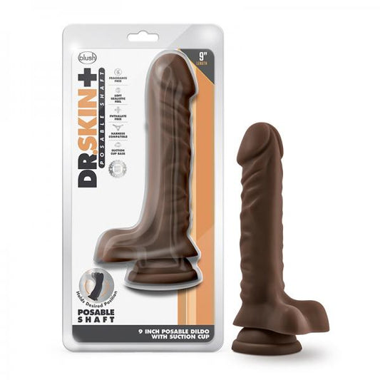 Dr. Skin Plus Posable Dildo With Balls 9 In. Chocolate