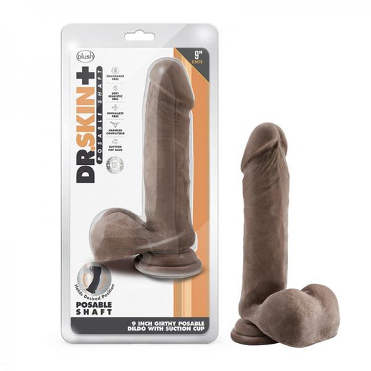 Dr. Skin Plus Thick Posable Dildo With Balls 9 In. Chocolate