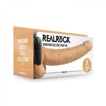 Realrock Vibrating Hollow Strap-on With Balls 9 In. Mocha