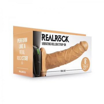 Realrock Vibrating Hollow Strap-on Without Balls 8 In. Caramel