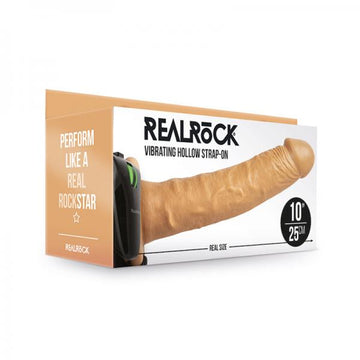 Realrock Vibrating Hollow Strap-on Without Balls 10 In. Caramel