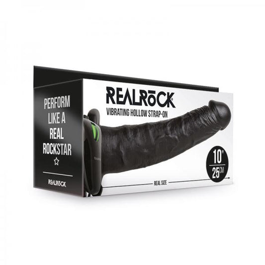 Realrock Vibrating Hollow Strap-on Without Balls 10 In. Chocolate