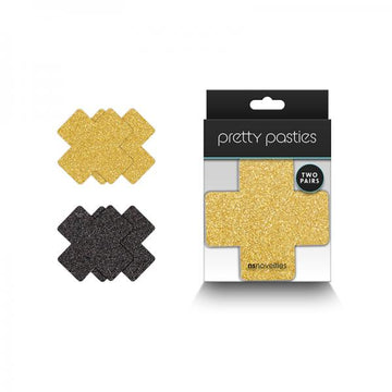 Pretty Pasties Glitter Cross Black/gold 2 Pair