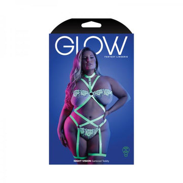 Fantasy Lingerie Glow Night Vision Glow-in-the-dark Lace Strappy Teddy White Queen Size