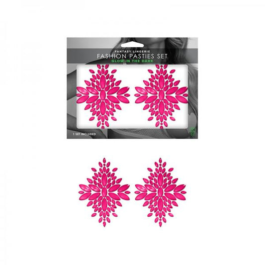 Fantasy Lingerie Glow-in-the-dark Crystal 1 Pair Jeweled Pasties Neon Pink O/s