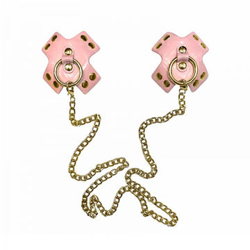 Neva Nude Pierced 'n Punked Pink Leather Gold Chain Reusable Silicone Nipplecoverpasties