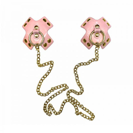 Neva Nude Pierced 'n Punked Pink Leather Gold Chain Reusable Silicone Nipplecoverpasties