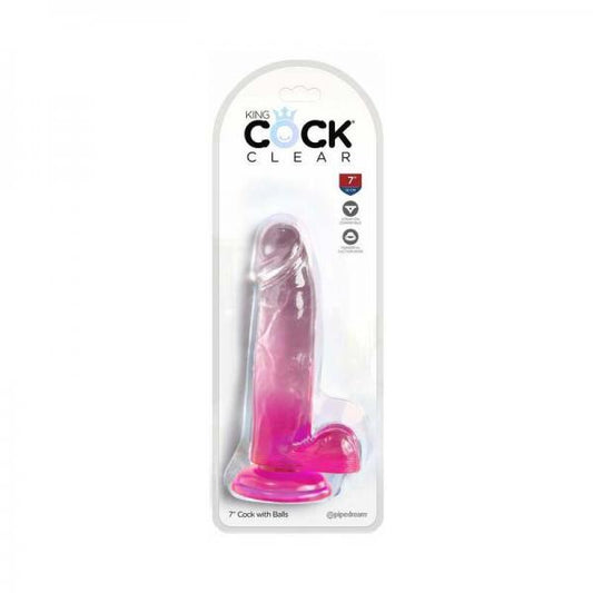 King Cock Clear With Balls 7in Pink