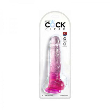 King Cock Clear With Balls 8in Pink