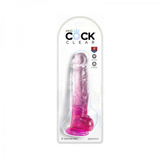 King Cock Clear With Balls 8in Pink