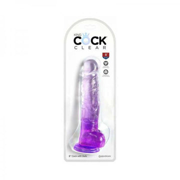 King Cock Clear With Balls 8in Purple