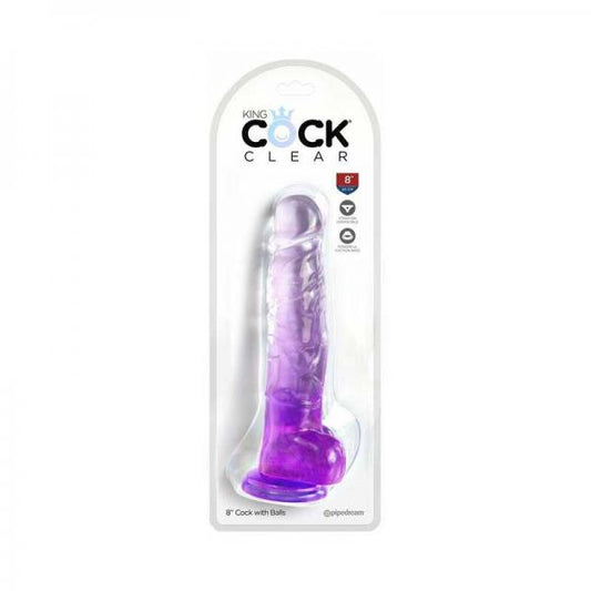 King Cock Clear With Balls 8in Purple