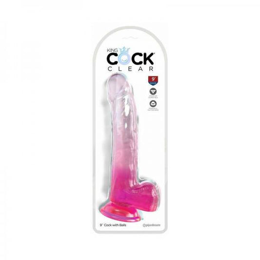 King Cock Clear With Balls 9in Pink