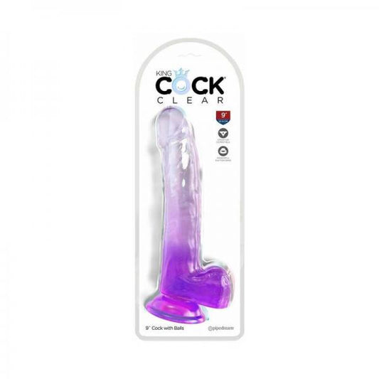 King Cock Clear With Balls 9in Purple