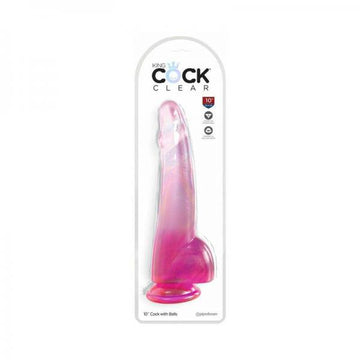 King Cock Clear With Balls 10in Pink