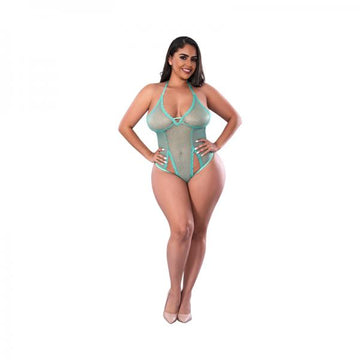 Magic Silk Soft Petals Cut Out Teddy With Snap Crotch Aqua Queen Size