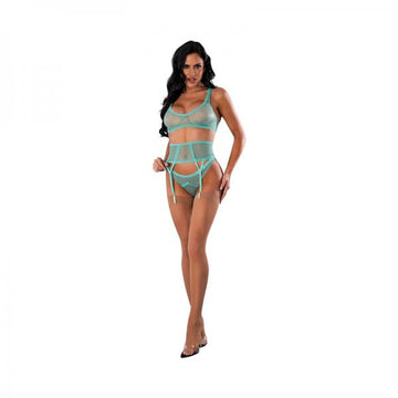 Magic Silk Soft Petals Bralette, Waist Cincher And Panty Set Aqua S/m