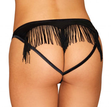 Heart Back Panty W/ Fringe Black X-large