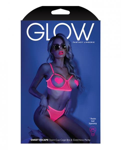 Glow Sweet Escape Open Cup Bra Set Neon Pink L/xl