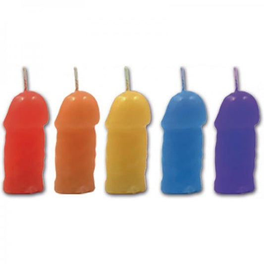 Rainbow Pecker Party Candles 5 Pack Assorted Colors