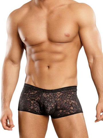 Male Power Mini Shorts Stretch Lace Black Medium