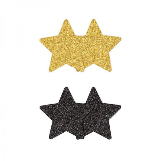 Pretty Pasties Glitter Stars Black/gold 2 Pair