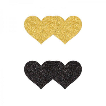 Pretty Pasties Glitter Hearts Black/gold 2 Pair