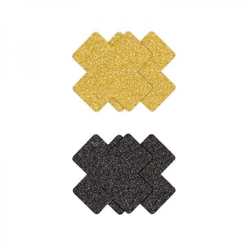 Pretty Pasties Glitter Cross Black/gold 2 Pair